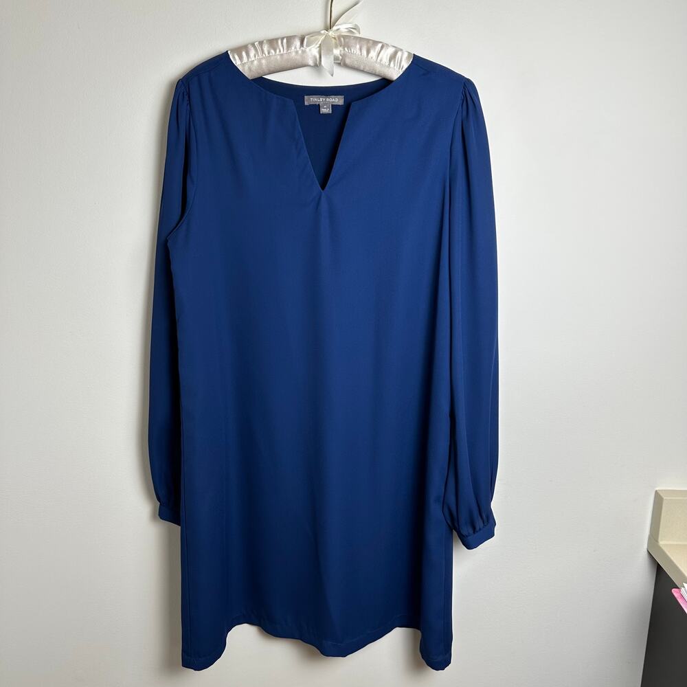 Tinley Road Royal Blue Long Sleeve Shift Dress‎ Split Neck Med. Excellent